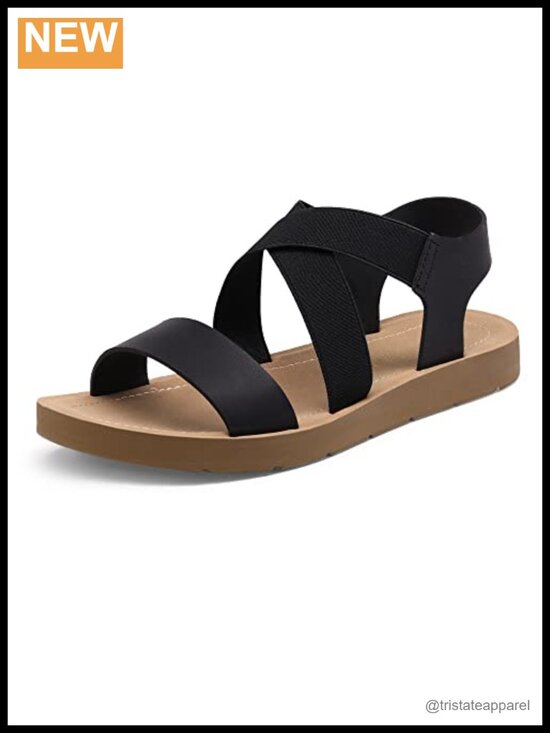 Shoes - Soft Faux Leather Elastic Ankle Strap Flat Sandals - Open Toe Casual Slip On